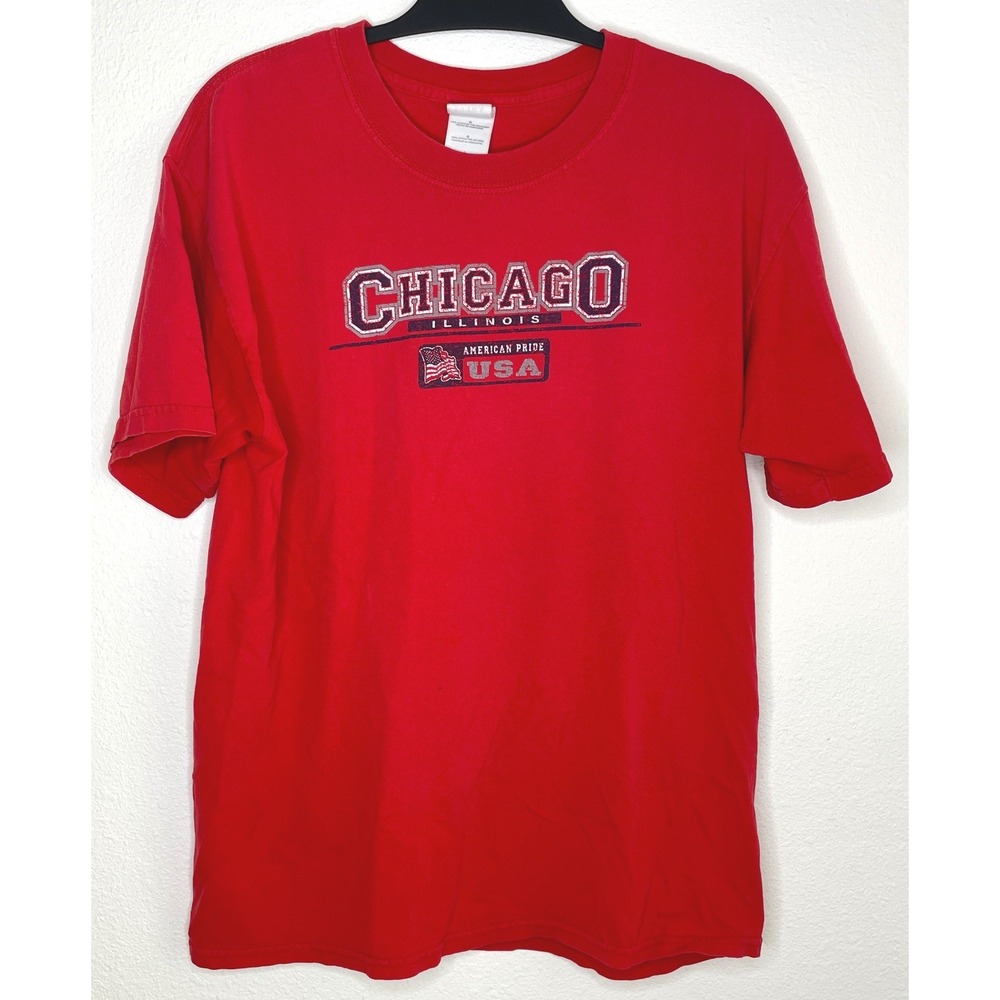 Chicago‎ Illinois Gildan Mens T-Shirt American Pride USA Large Red